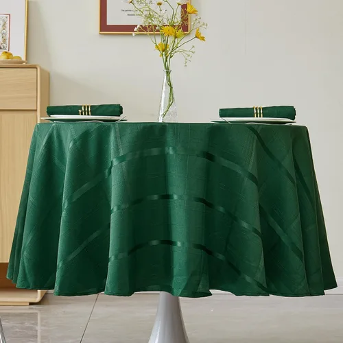 Miniatura 13 de Mantel redondo de lino, mantel de estilo granja impermeable y resistente a las manchas, cubierta de mesa de decoración falsa lavable para cocina