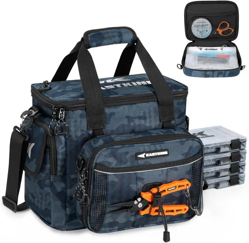 KastKing BaitSpace Bolsa de aparejos de pesca con 4 cajas de aparejos y carpeta de cebo extraíble, almacenamiento de aparejos resistente al agua, C: