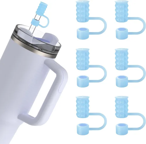 6 fundas de popote de silicona de 0.39 pulgadas/0.394 in compatibles con Stanley Cup de 40 y 30 onzas, reutilizables, a prueba de polvo, para vaso