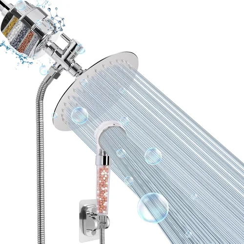 Cabezal de ducha con filtro, alta presión de 8 pulgadas con filtro combinado para agua dura, elimina el cloro, el flúor y las sustancias nocivas - 1