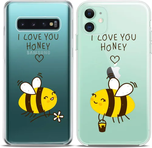 Miniatura 2 de Fundas a juego para parejas compatibles con iPhone 16 15 14 13 12 11 Pro Max Mini Xs X 6s 8 Plus 7+ Xr 10 SE 5 I Love You Cover Honey Bee Silicona