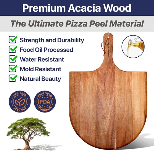Miniatura 4 de KitchenStar Cortador de pizza con hoja basculante de 16 pulgadas + cáscara de pizza de madera de 16 pulgadas + piedra para pizza para horno