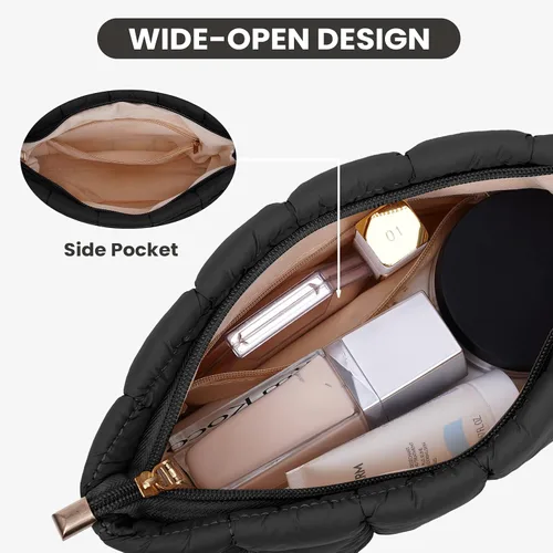 Miniatura 5 de Bolsa de Maquillaje Acolchada Inflada Bolsas de Cosméticos de Viaje Lindo Puffer Sólido Organizador de Artículos de Tocador Bolsa de Almacenamiento