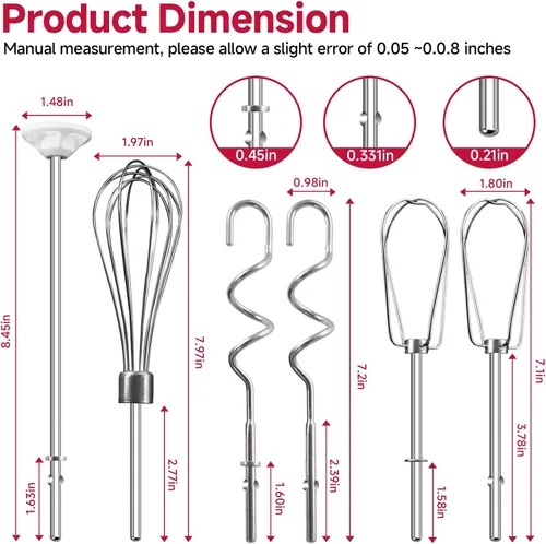 Miniatura 3 de Batidor de mano para batidora de mano Kitchenaid KHM3 KHM5 KHM7 KHM9, incluye batidor, varilla de mezcla y gancho para masa, accesorios de batidora