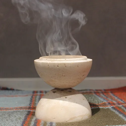 Miniatura 2 de Soporte de cono de incienso de travertino natural, hecho a mano, quemador de incienso de esfera de piedra para meditación, yoga, decoración