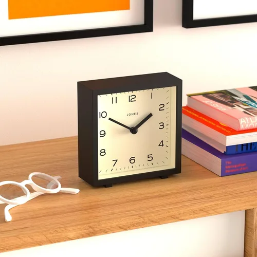 Miniatura 4 de JONES CLOCKS® Reloj de escritorio disco Elegante diseño cuadrado Negro Elegante y fácil de leer para estante, mesa, mantel o mesita de noche