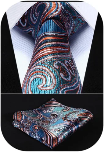 Miniatura 254 de HISDERN Corbatas para hombre, corbata de cachemira y bolsillo cuadrado tejido clásico floral para hombre, corbata de fiesta de boda