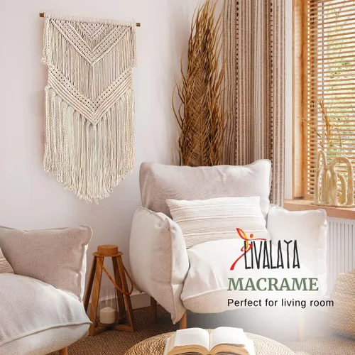 Miniatura 6 de Livalaya Tapiz bohemio tejido de macramé para colgar en la pared, color beige, 16 x 36 pulgadas, moderno tapiz bohemio para decoración de pared