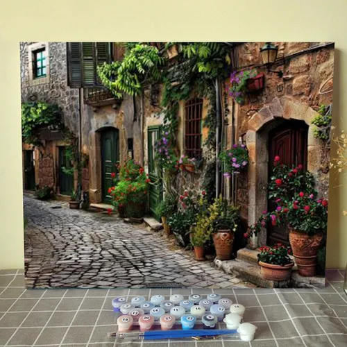 Miniatura 36 de Kits de pintura por números para adultos principiantes, pintura al óleo sobre lienzo de 16 x 20 pulgadas, lámpara de flores y óleo, pigmento 4-Art-06