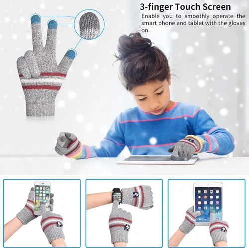 Miniatura 2 de AOTOW Guantes de punto cálidos de invierno para niños 3 pares de guantes de algodón para pantalla táctil guantes para niños para correr deportes