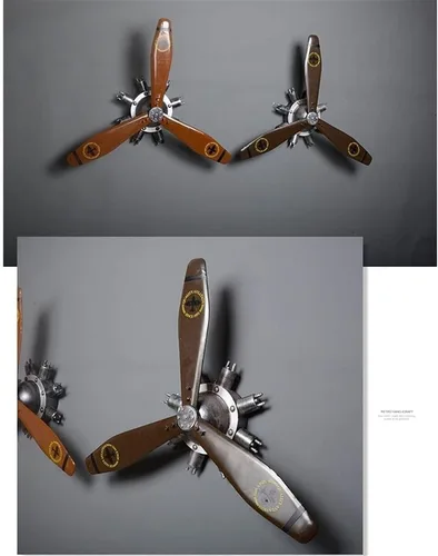 Miniatura 4 de Decoración de pared de hélice de avión KTV de metal, hélice mecánica montada en la pared de estilo industrial retro, escultura de pared de hierro