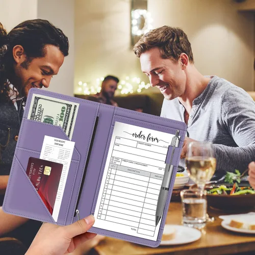 Miniatura 6 de Libreta para meseros con bolsillo con cremallera para camarera, bonita cartera de camarero, organizador de meseros de restaurante, soporte