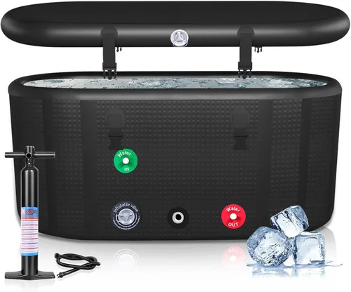 HotMax Bañera de hielo de punto caído para recuperación de 195 galones, compatible con enfriadores de agua, bañera fría con tapa aislada, bañera