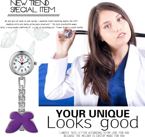 Miniatura 2 de Avaner - Reloj de bolsillo con clip para mujer, de acero inoxidable, de cuarzo, con cara de corazón, con solapa, reloj de bolsillo colgante