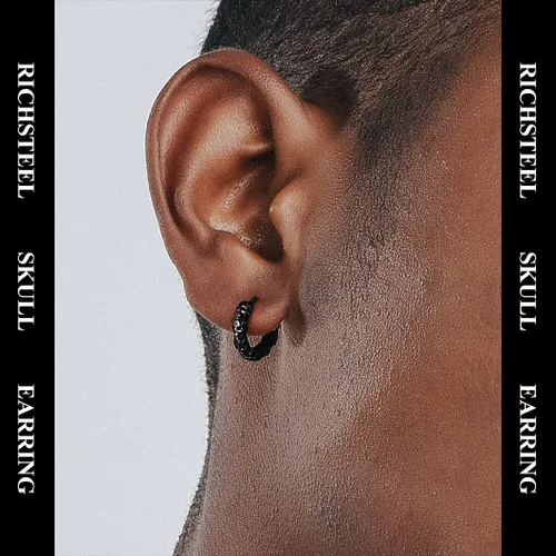 Miniatura 2 de Richsteel Aretes de calavera para mujer y hombre, góticos, de acero inoxidable, chapados en oronegro, pequeño aro punk de serpientedragón