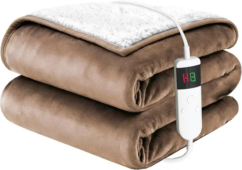 Miniatura 13 de Electric Blanket Heated Throw, Soft Flannel 50"x60" Heating Blanket with 8 Hours Auto Off 10 Fast Heating Levels Machine Washable Sherpa Heated