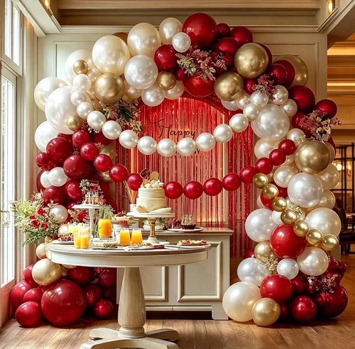 Miniatura 7 de Arco de globos de oro rojo y blanco, doble relleno, kit de guirnalda de globos de enlace rojo, cortina de flecos para cumpleaños, despedida de Oro
