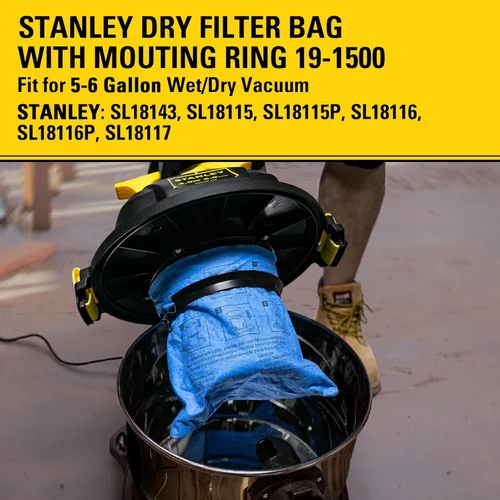 Miniatura 3 de STANLEY Filtro de tela azul reutilizable con anillo de abrazadera 19-1500 para aspiradoras húmedas/secas de 5-6 galones, bolsa de filtro compatible