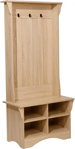 Flash Furniture Árbol de pasillo de cachemira con banco de almacenamiento, almacenamiento inferior ajustable, tablero decorativo con 3 ganchos