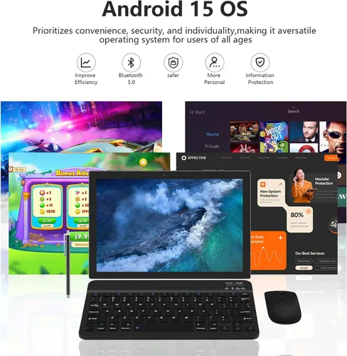 Miniatura 7 de ZZB Android 15 Tableta de 10 pulgadas Tableta 2 en 1 con teclado ratón estuche lápiz capacitivo 18GB RAM 128GB ROM 2TB expandible, Android 15(NO