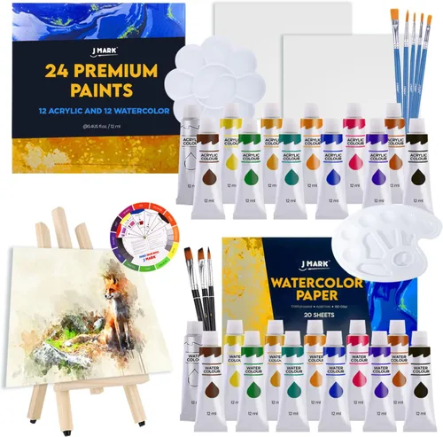 J MARK Kit de pintura para adultos, juego de pintura y lienzo, juego de pintura acrílica y acuarela, juegos de arte
