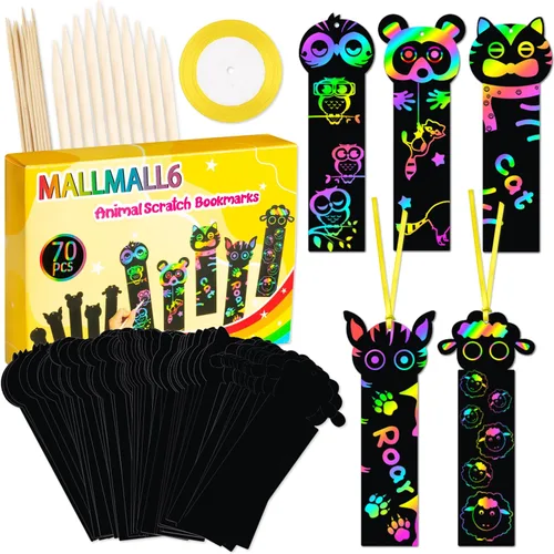 MALLMALL6 70 marcapáginas de rascar de animales, etiquetas colgantes para manualidades, recuerdos de fiesta, fiesta de cumpleaños, aula, suministros