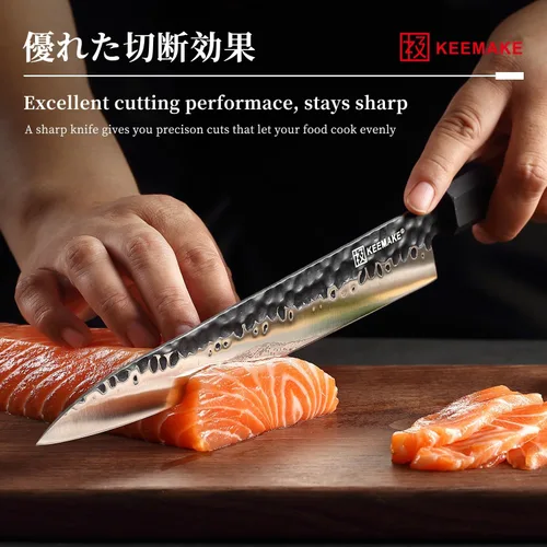 Miniatura 5 de KEEMMAKE - Cuchillo de sushi japonés de 10 pulgadas, cuchillo Yanagiba de acero inoxidable 440C, cuchillos de chef de cocina con mango de palisandro