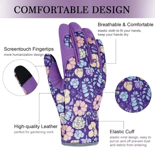 Miniatura 3 de Guantes de jardinería de cuero para mujer, guantes de jardín a prueba de espinas, guantes de trabajo para pantalla táctil, regalos ColorR