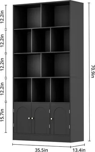 Miniatura 2 de Housoul Estantería de 71 pulgadas de alto con 10 cubos y 3 puertas, estantería de 4 niveles, estantería abierta con gabinete, organizador de Negro