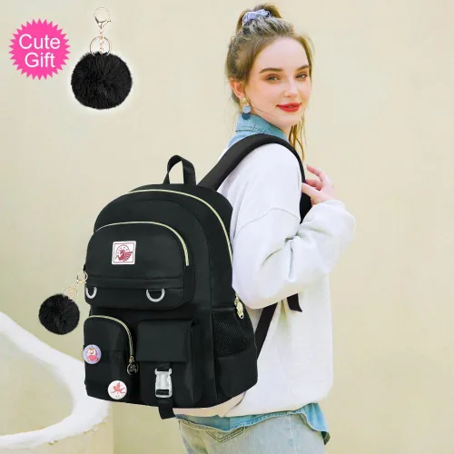 Miniatura 6 de WZLVO Mochila para laptop para niñas y mujeres, 15.6 pulgadas, bonita estética, resistente al agua, antirrobo, para la escuela universitaria