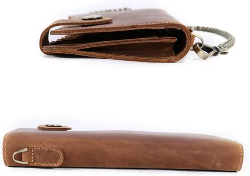 Miniatura 7 de Cartera de cuero para hombre con cadena de monedero bifold para tarjetas vintage
