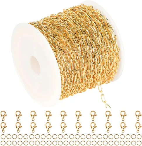 Miniatura 13 de Cadena de latón chapada en oro de 18 quilates de 5 metros/16.4 pies para hacer joyas, cadena de cuentas de oro claro para mujeres, cadena de Cuentas