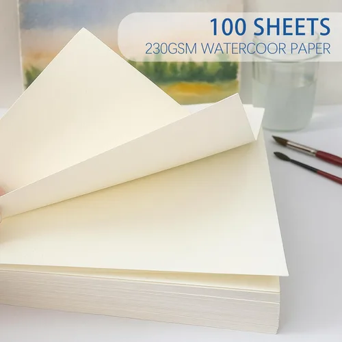 Miniatura 2 de Threvortax 100 piezas de papel de acuarela de 5 x 7 pulgadas, 105 libras/230 GSM, papel de color de agua de prensa en frío para estudiantes