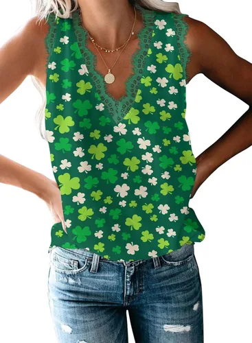 Miniatura 176 de VIISHOW - Camiseta sin mangas, sexy, con cuello en V y bordes de encaje para mujer, camisola de vestir, camisas de gasa, sin mangas, casuales
