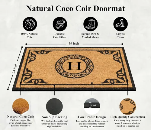 Miniatura 3 de A1HC - Felpudo con Monograma de Fibra de Coco Natural para Entrada Exterior, Tapetes Tratados Anti-Desprendimiento, Tapete de Entrada de Servicio