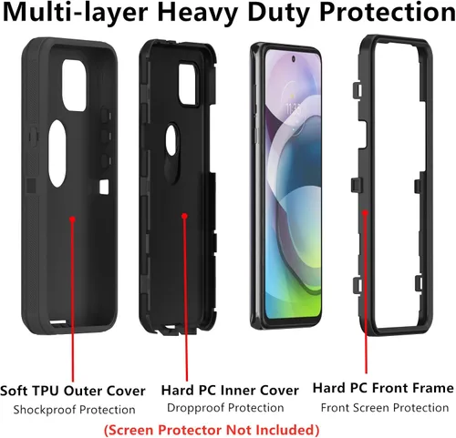 Miniatura 2 de Funda para Motorola Moto One 5G Ace, funda resistente de poliuretano termoplástico suave, policarbonato duro, resistente, a prueba de golpes, a Negro