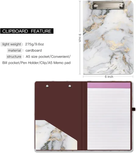 Miniatura 3 de Hongri Mini Portapapeles Folio con Libreta Recargable Forrada y Bolsillo Interior de Almacenamiento para Estudiantes, Aula, Oficina, Mujer, Hombre