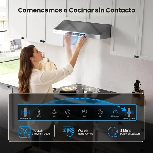 Miniatura 3 de VIKIO HOME Campana extractora para debajo del gabinete de 30 pulgadas, Campana extractora de cocina de acero inoxidable de 900CFM, Control
