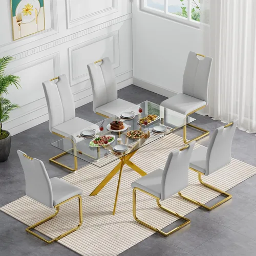 Miniatura 48 de Juego de mesa de comedor redonda de 3 piezas para 2, mesa de cocina moderna de vidrio plateado y sillas para 2 con sillas tapizadas, juego de mesa