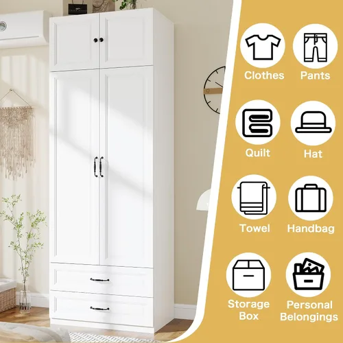 Miniatura 4 de Armario Armario con puertas: Armario blanco extra alto de 89 pulgadas con almacenamiento en la parte superior, Armarios de dormitorio con 2 puertas