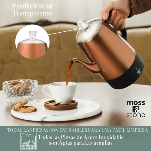 Miniatura 4 de Precolador de café eléctrico Moss & Stone - Cuerpo con tapas de acero inoxidable, cafetera, olla eléctrica, capacidad de 10 tazas