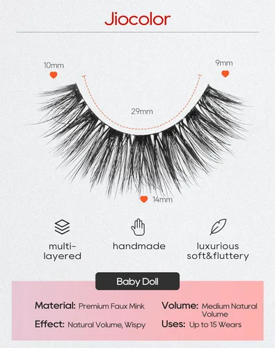 Miniatura 3 de Jiocolor Pestañas postizas de aspecto natural, pestañas cortas y esponjosas, aspecto natural, 0.55 pulgadas, pestañas postizas 3D de visón
