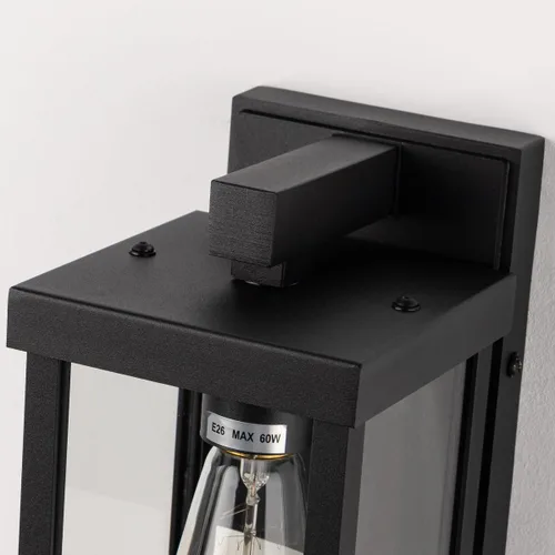 Miniatura 6 de mirrea Aplique de pared clásico para exteriores de 11 pulgadas, marco de metal rectangular negro mate y pantalla de vidrio transparente, luz