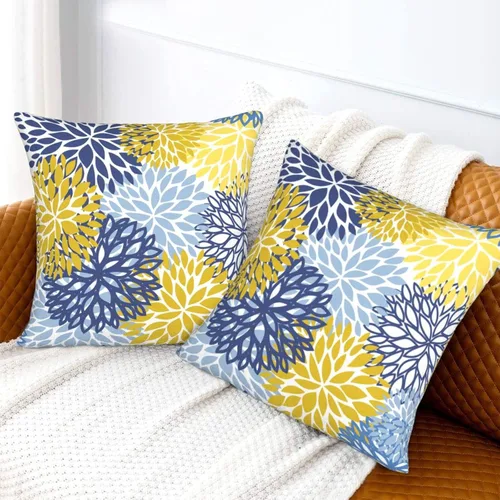 Miniatura 6 de Juego de 2 fundas de almohada de flores de crisantemo azul, amarillo y azul marino, fundas para sofá, oficina, dormitorio, decoración del hogar, 16