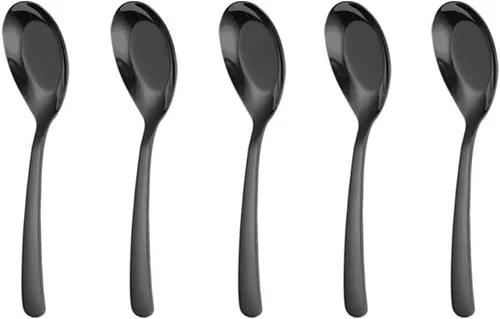 Miniatura 9 de 5 cucharas de sopa y postre de acero inoxidable con acabado espejo para sopa, arroz, té, leche, café y helado (dorado)