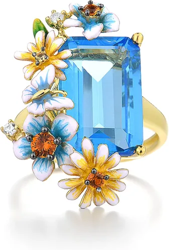 Miniatura 2 de Santuzza Anillo de plata de ley 925 con flores esmaltadas para mujer