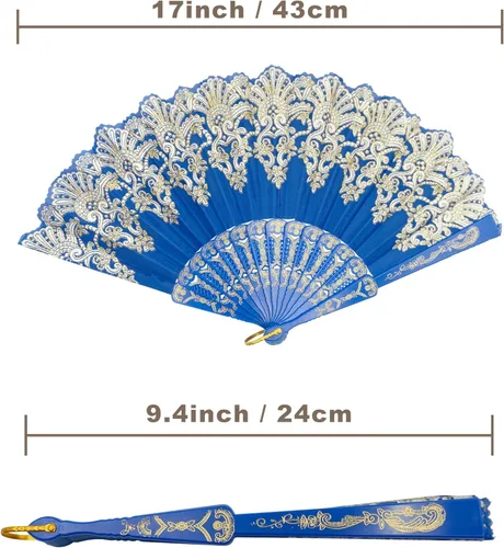Miniatura 4 de EOSAU Abanico Plegable Chino de Mano Abanicos de Mano para Mujeres Plegables a Granel para Fiesta Boda Iglesia Baile (Azul)
