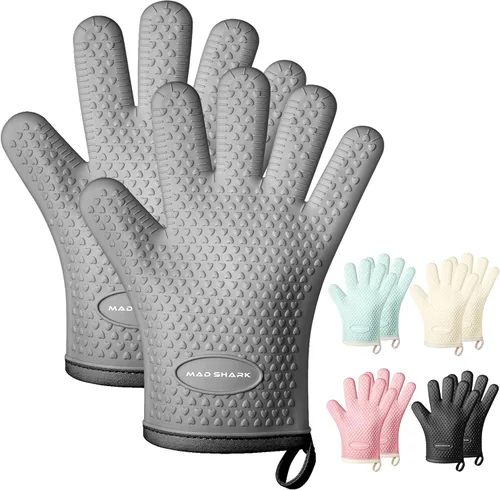 Miniatura 10 de MAD SHARK Guantes de Horno de Silicona Resistentes al Calor 450 Grados, Impermeables y Antideslizantes con Dedos, Guantes de Horno de Silicona