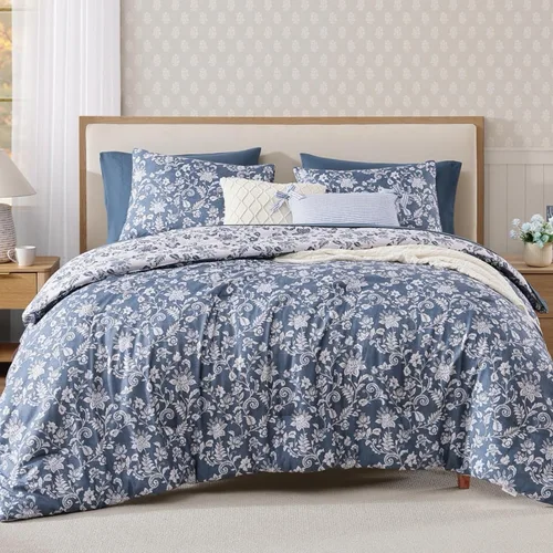 Miniatura 24 de BLOOMHAVEN Juego de edredón tamaño individual XL, juego de ropa de cama de 5 piezas con rosas florales para todas las estaciones, cama en una bolsa