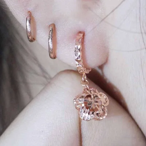 Miniatura 5 de SAGEKING 2024 New 585 Purple Gold Plated 14K Rose Gold Openwork Double Sided Flower Snowflake Earrings For Women Fashion Ear Buckle Charm Jewelry